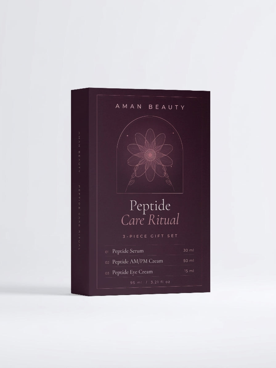 Geschenkbox Peptide Care Ritual von Aman Beauty mit Rose im Bogen