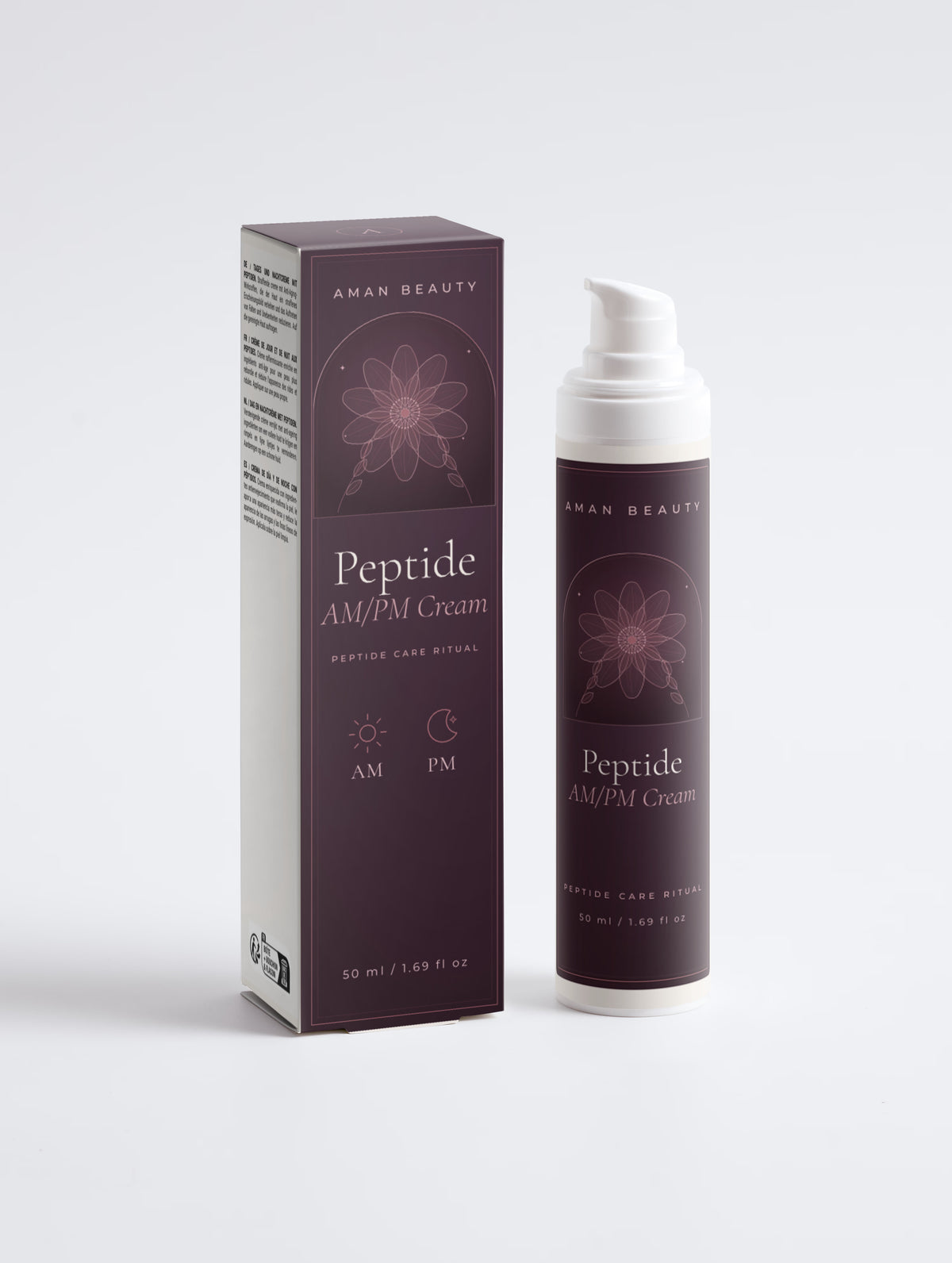 Peptide AM/PM Cream, 50 ml, Airless-Spender neben der Faltschachtel